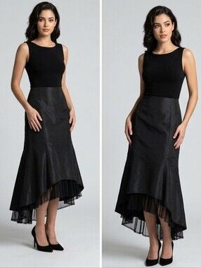 Antonio D'Errico Vintage Black High-Low Mesh Flared Maxi Skirt Size 8 Italy